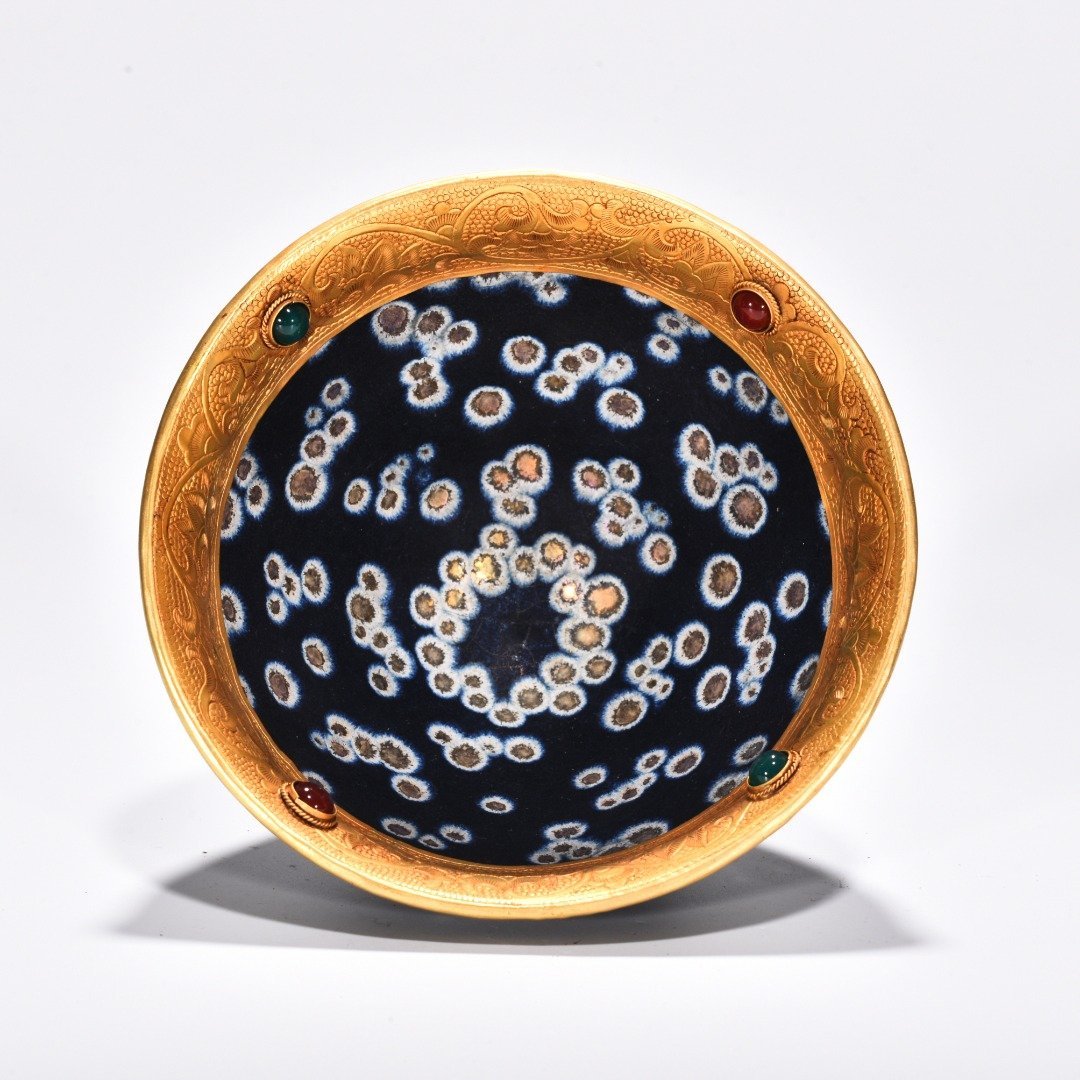 Song Dynasty Jianyao Tianmu lamp engraved gilt and inlaid with gems