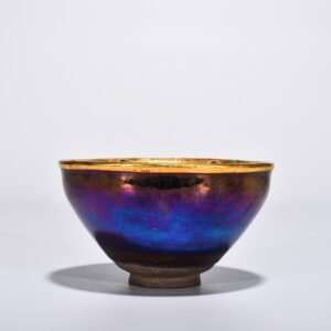 Song Dynasty Jianyao seven-color pearl-spotted glaze lamp gilt-engraved and inlaid with gems