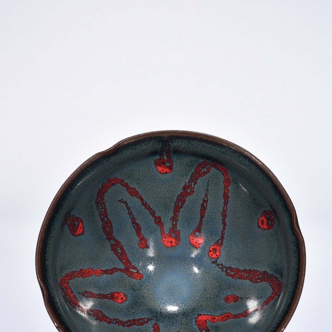 Song Dynasty Jianyao blue glaze spotted flower mouth lamp