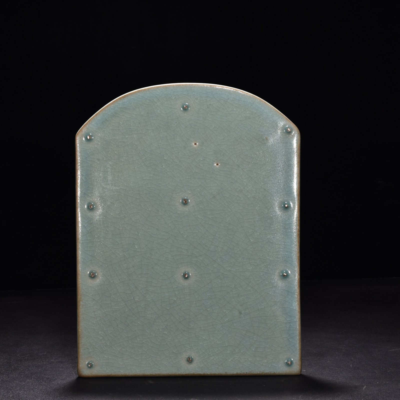 Song Dynasty Ru Kiln Double Dragon Playing with Pearls Reward Inscription Plaque