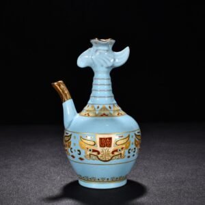 Song Dynasty Ru Kiln sky blue glaze gilded gluttonous animal face pattern eagle head pot