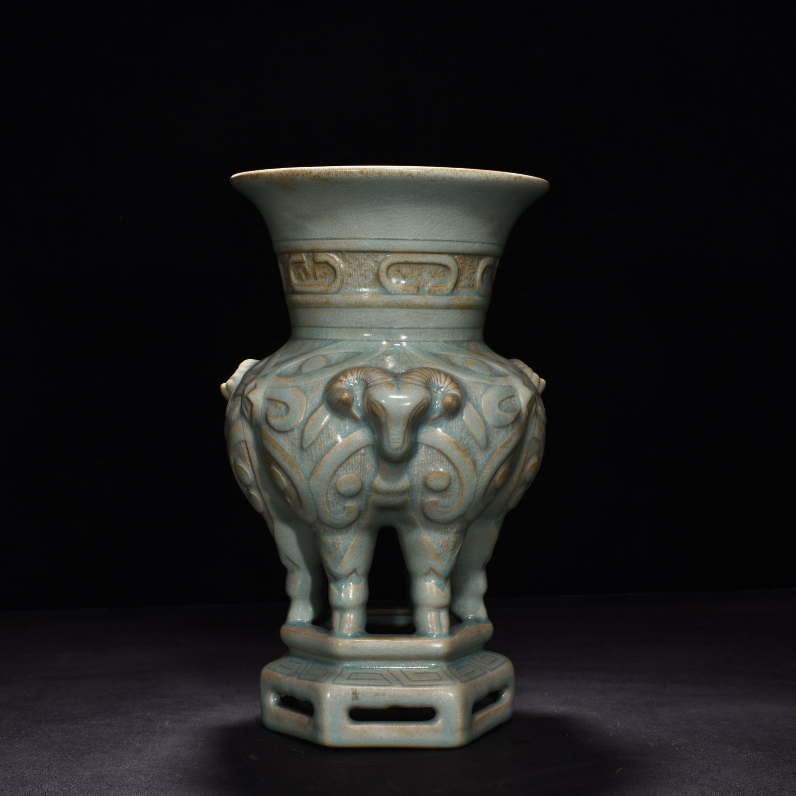 Song Dynasty Ru Kiln A sky-green glazed three-goat statue
