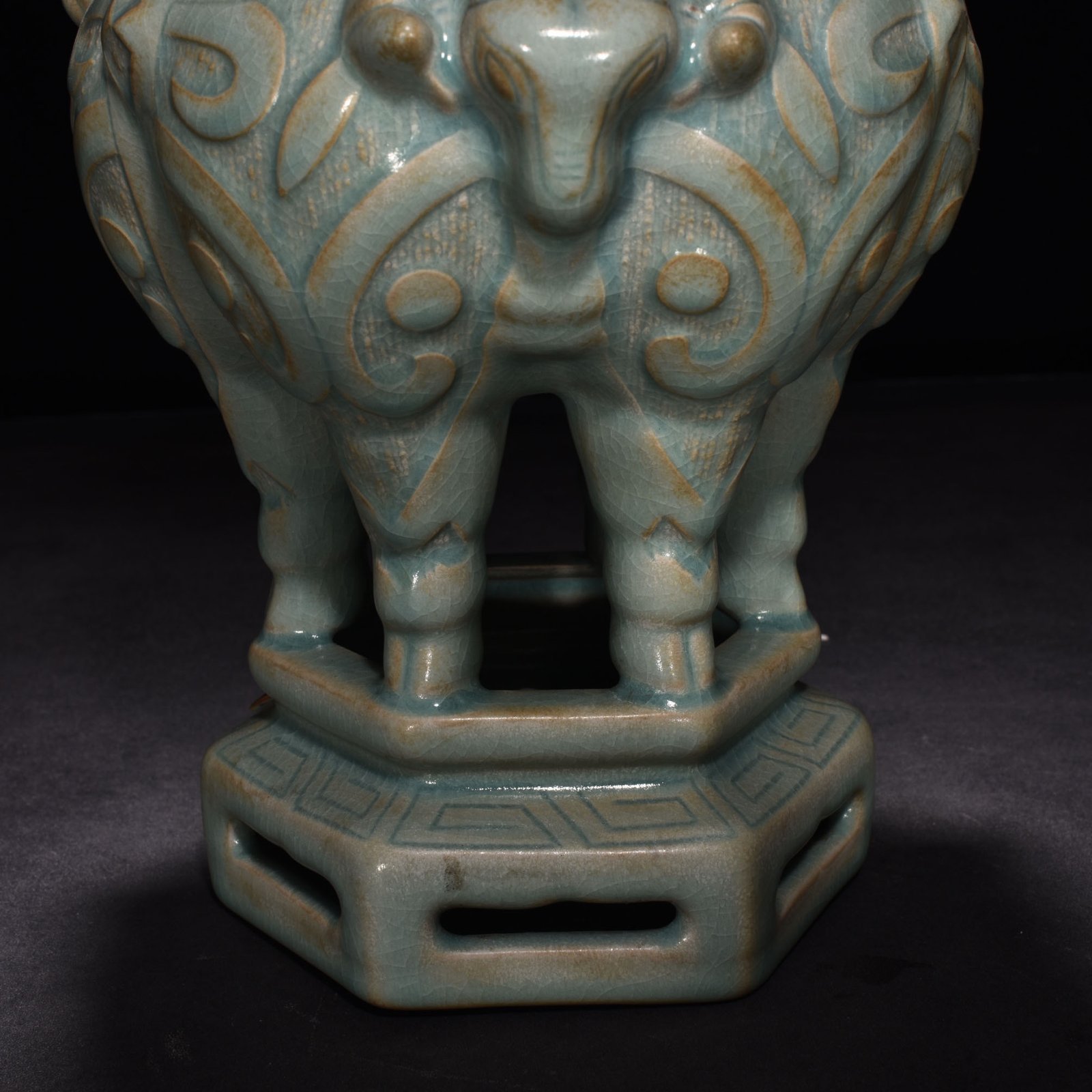 Song Dynasty Ru Kiln A sky-green glazed three-goat statue