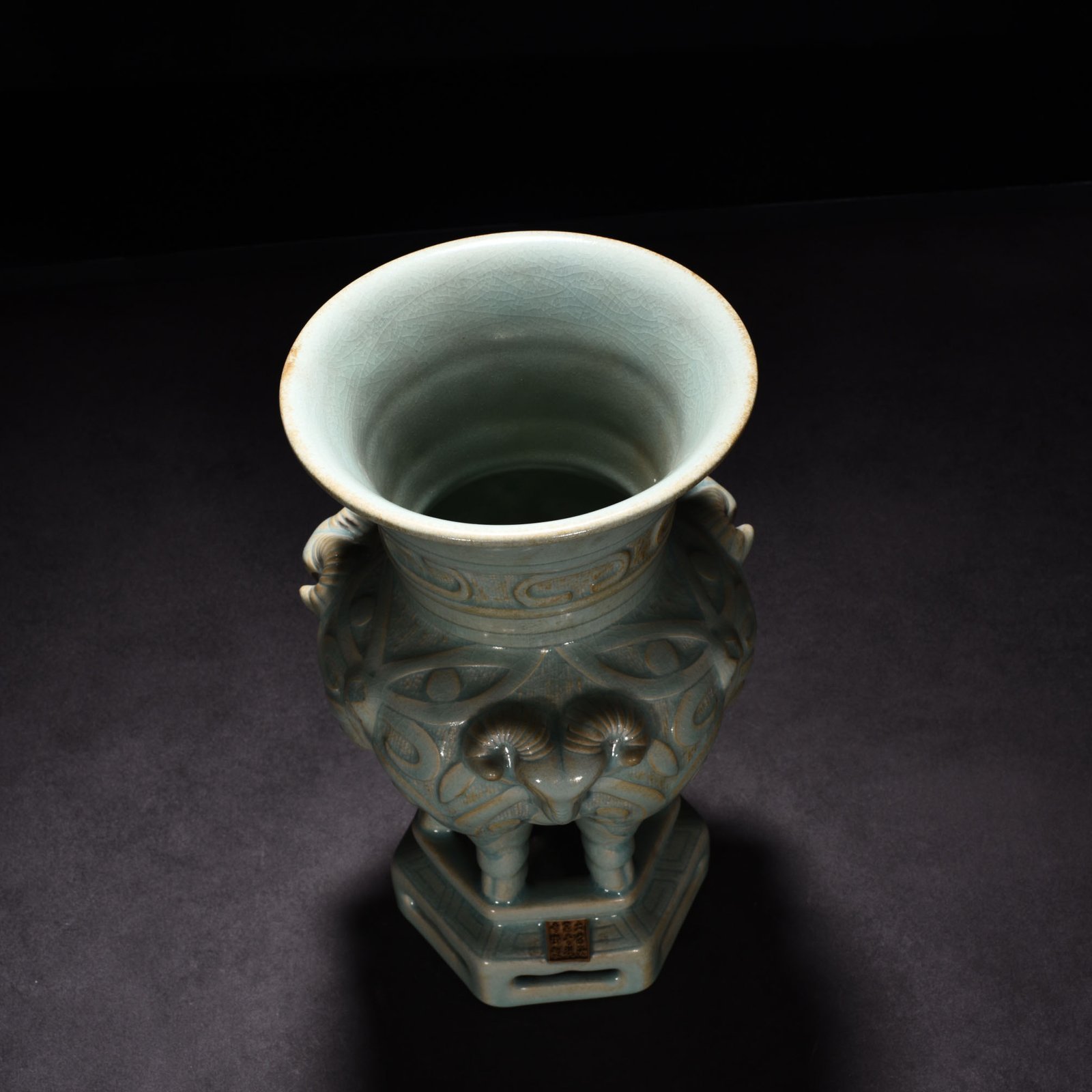 Song Dynasty Ru Kiln A sky-green glazed three-goat statue