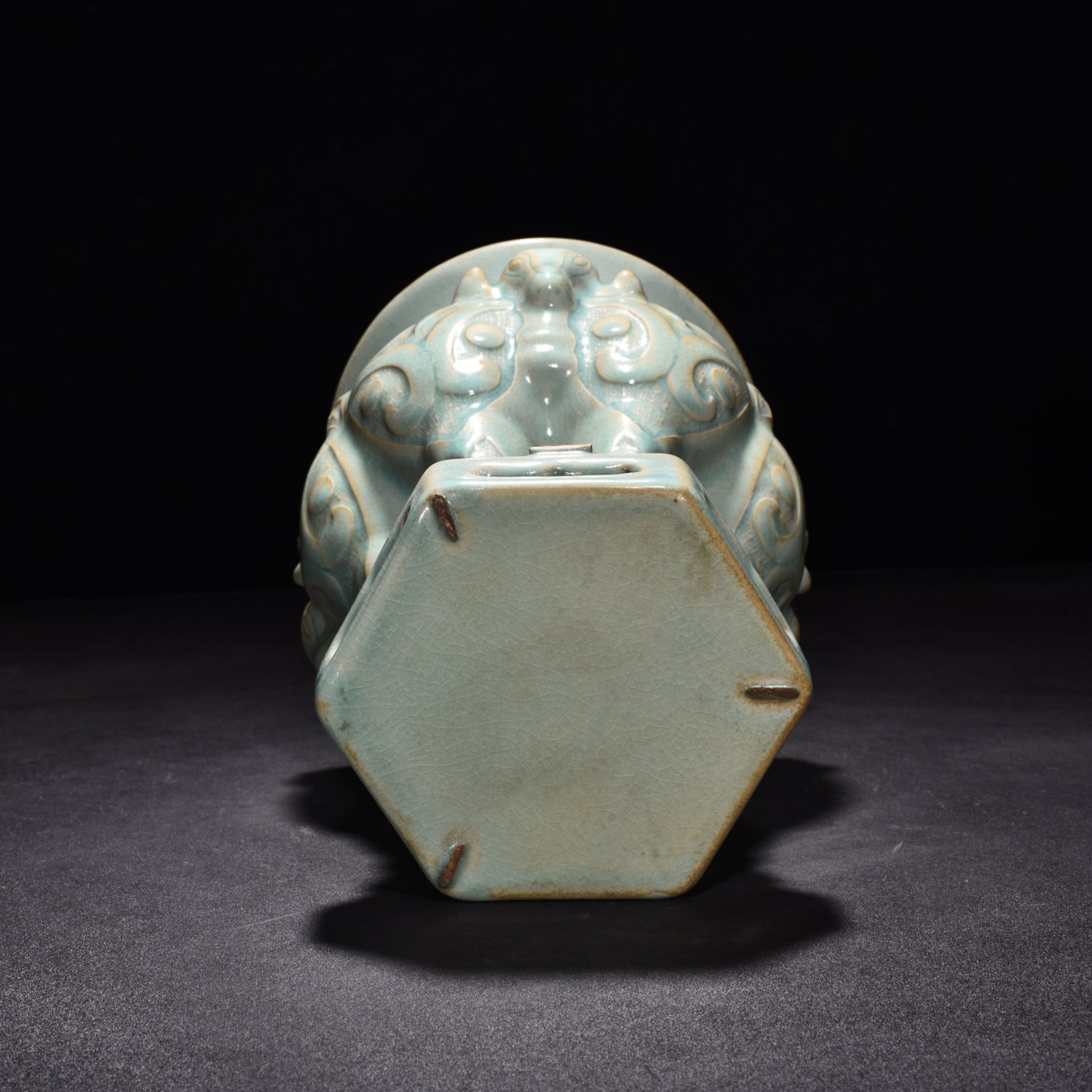 Song Dynasty Ru Kiln A sky-green glazed three-goat statue