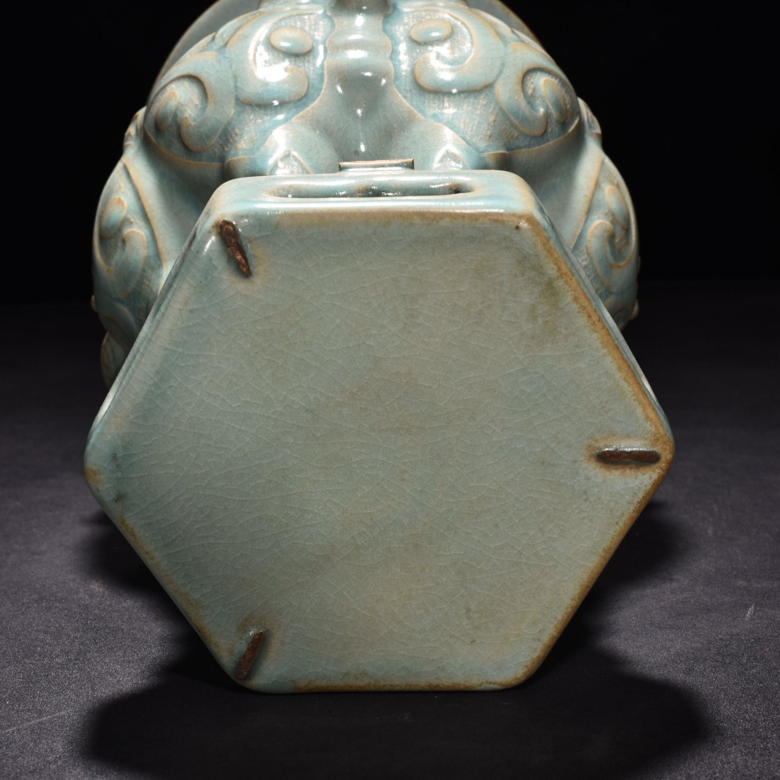 Song Dynasty Ru Kiln A sky-green glazed three-goat statue