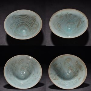 Song Dynasty Ru kilnazure glaze bamboo hat bowl with poems