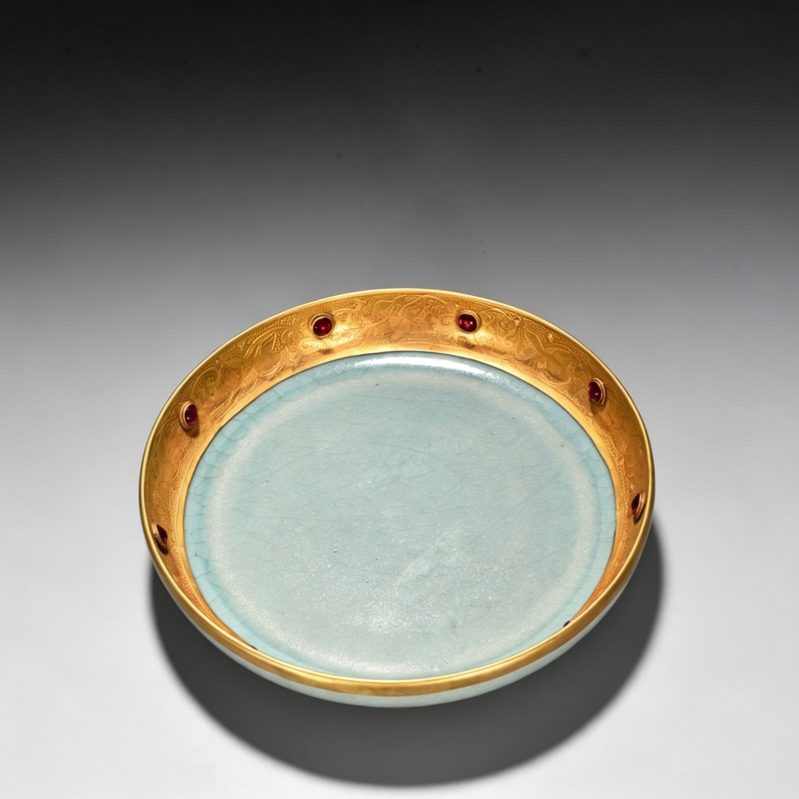Song Dynasty Ru kilnazure glaze round wash chisel and inlaid gems