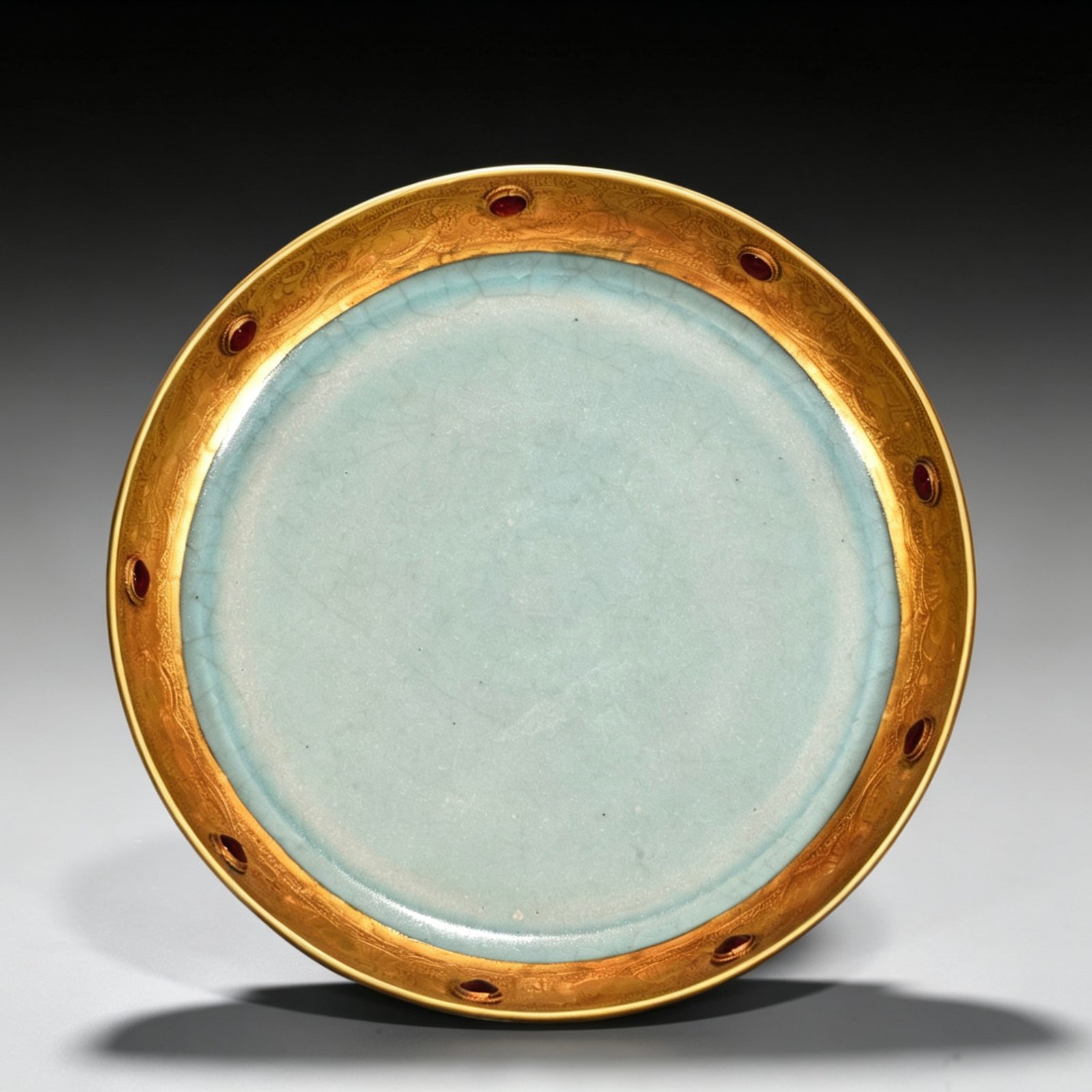 Song Dynasty Ru kilnazure glaze round wash chisel and inlaid gems