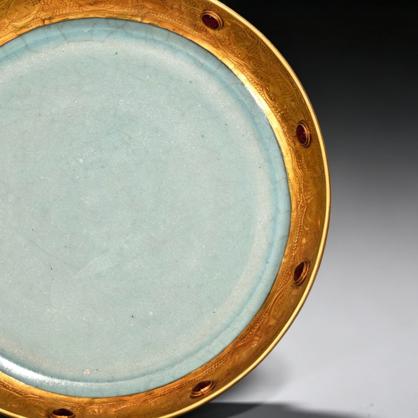 Song Dynasty Ru kilnazure glaze round wash chisel and inlaid gems
