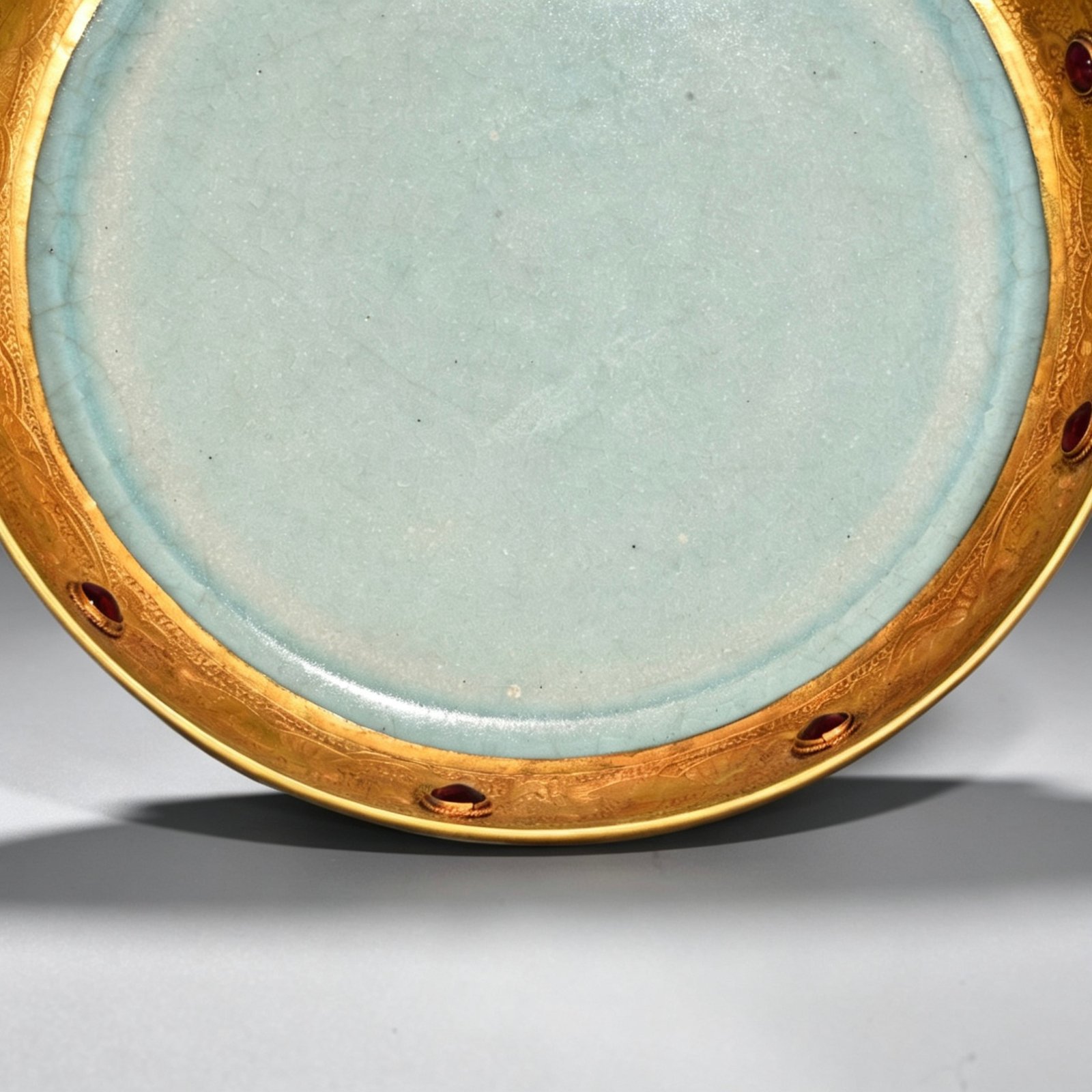 Song Dynasty Ru kilnazure glaze round wash chisel and inlaid gems