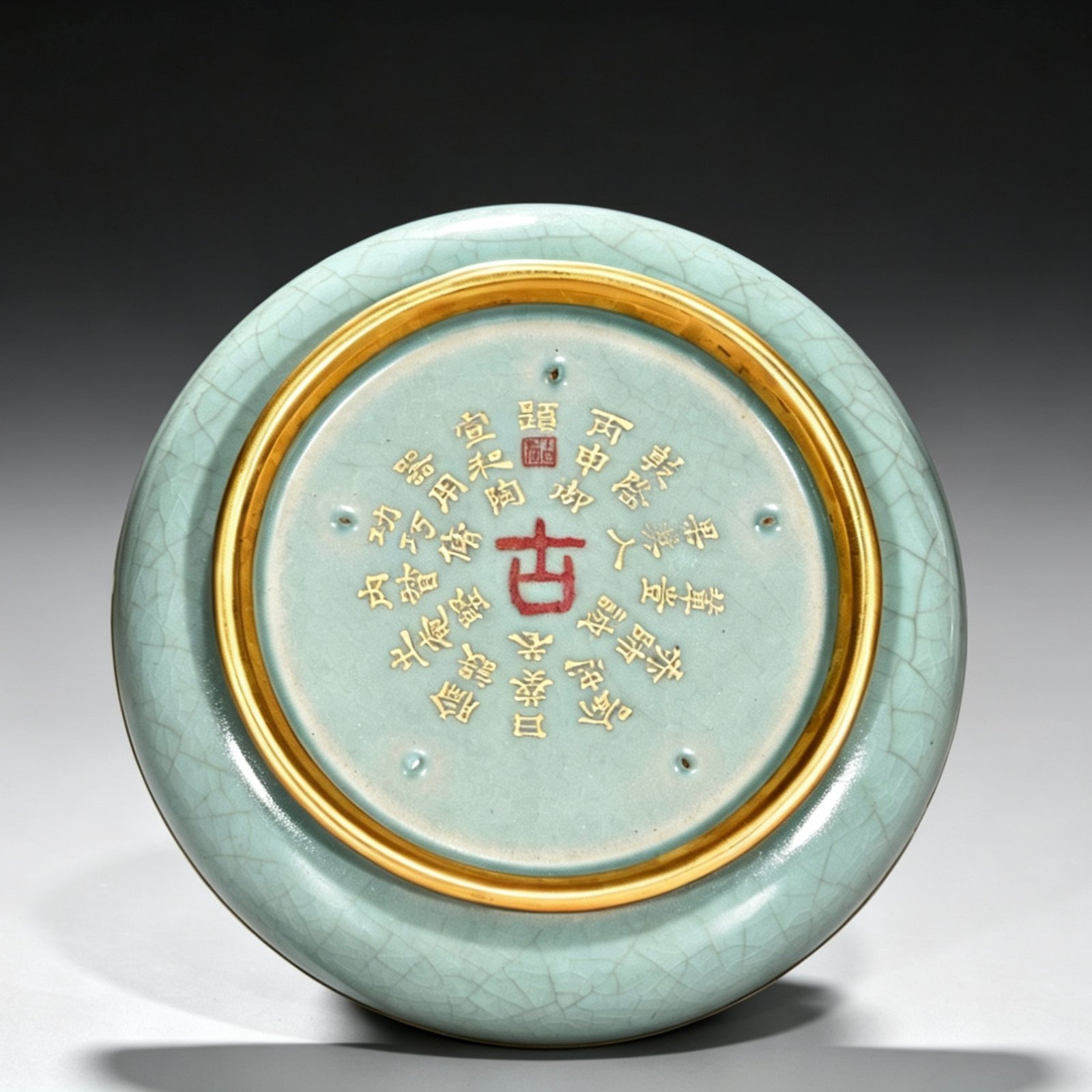 Song Dynasty Ru kilnazure glaze round wash chisel and inlaid gems