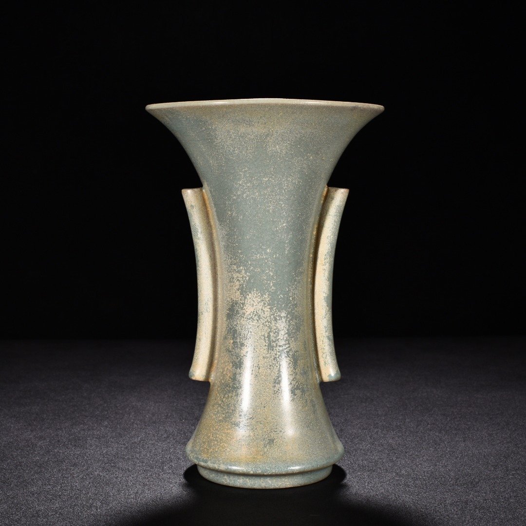 Song Dynasty Ru kiln azure glaze ear-shaped flower goblet