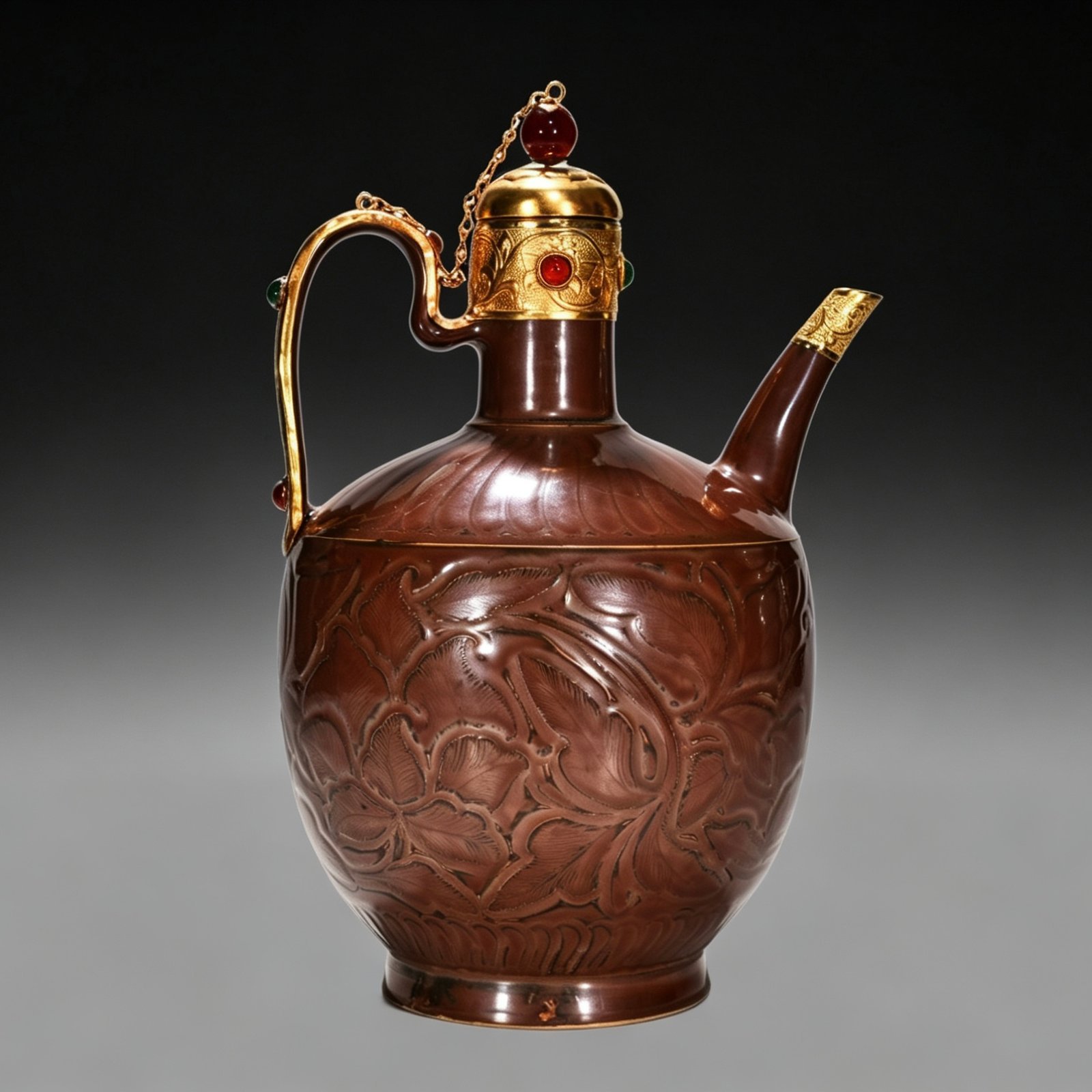 Song Dynasty Ziding engraved banana leaf and flower pattern set of pots
