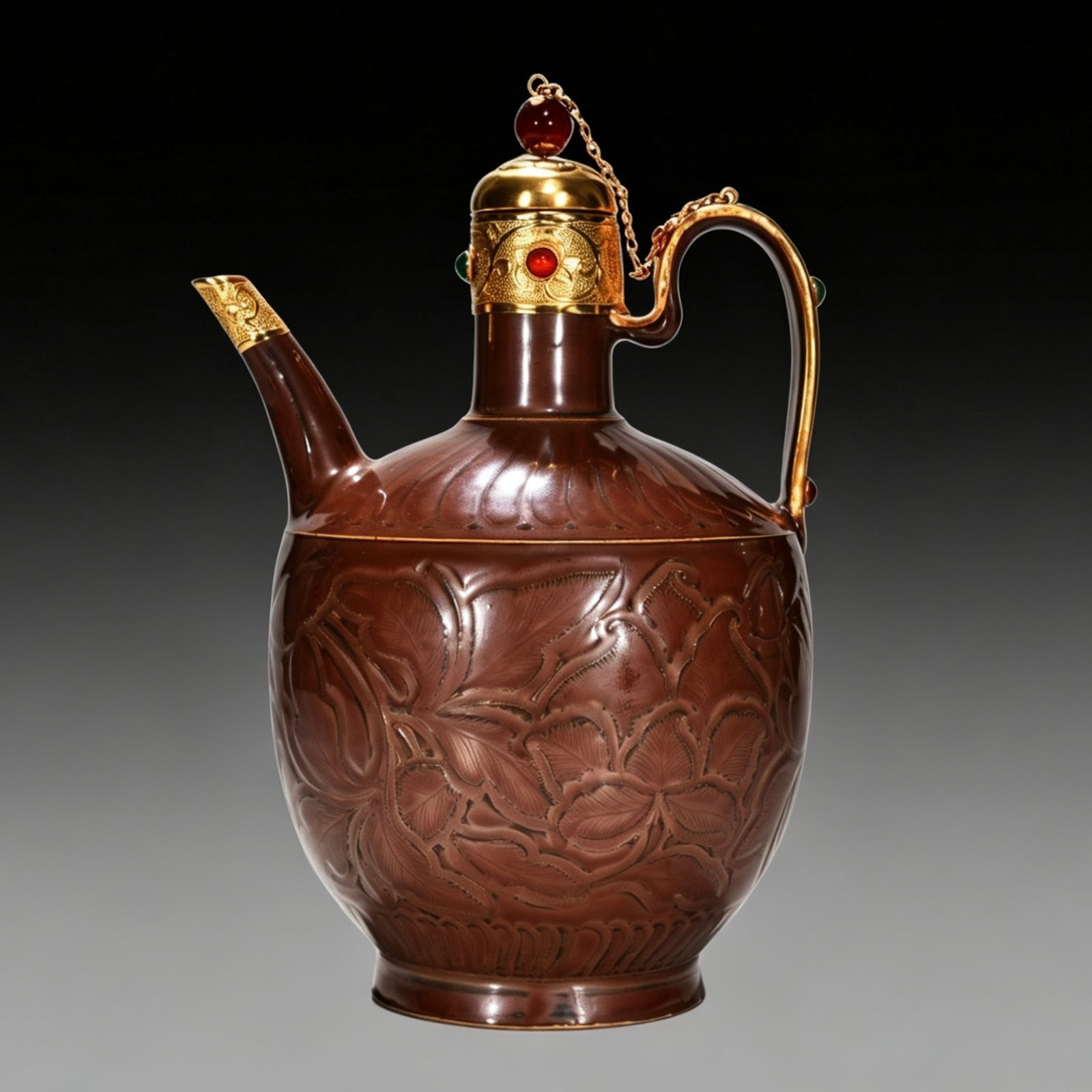 Song Dynasty Ziding engraved banana leaf and flower pattern set of pots