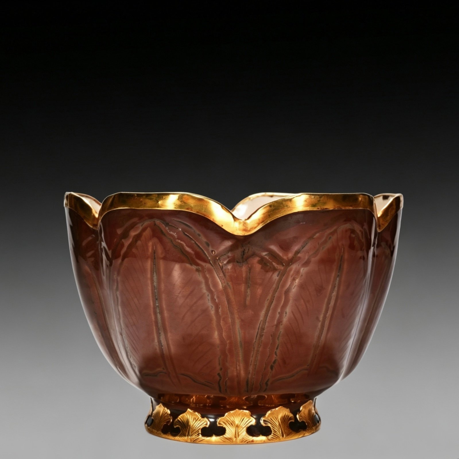 Song Dynasty Ziding engraved banana leaf and flower pattern set of pots