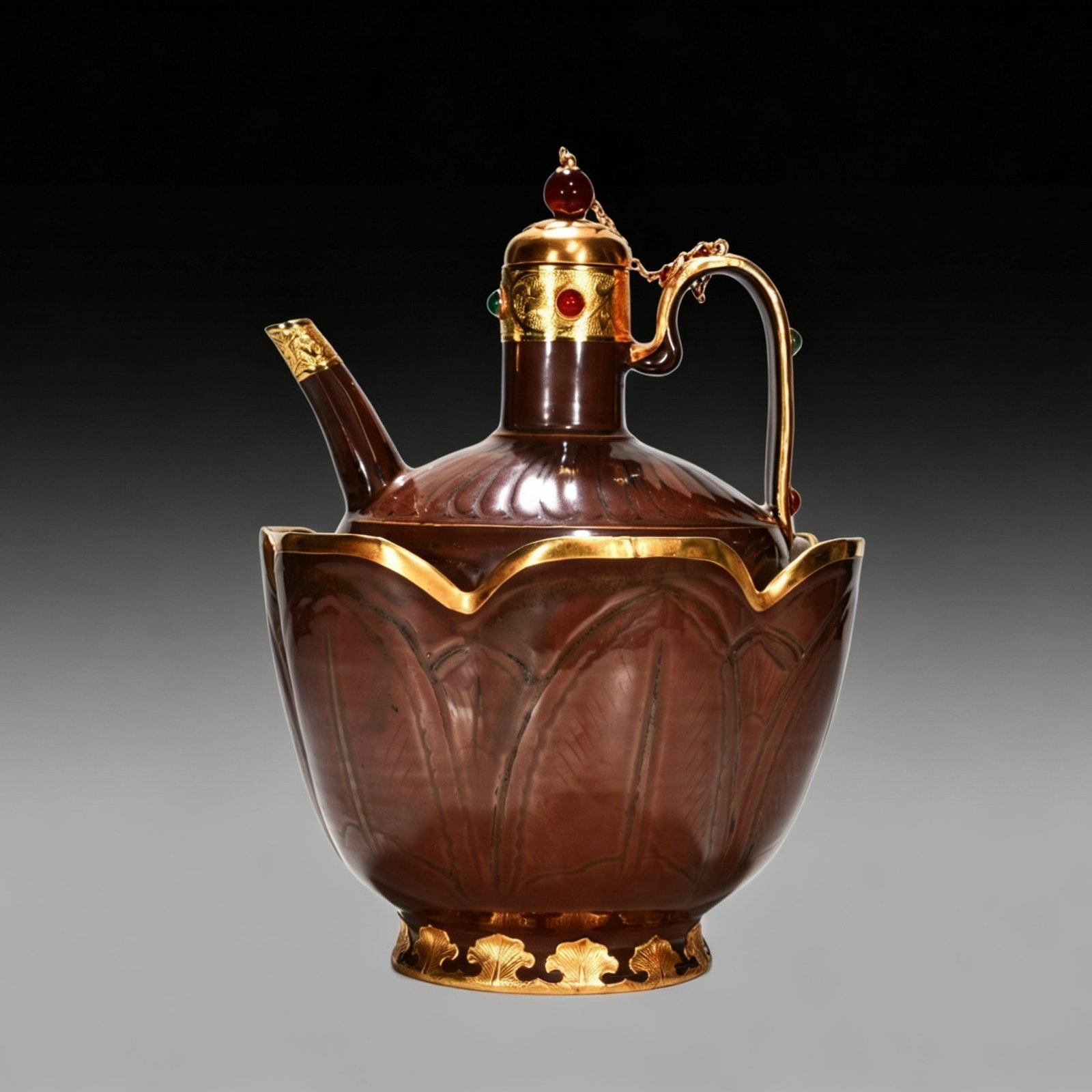 Song Dynasty Ziding banana leaf flower pattern chiseled gilt inlaid gem-set pot