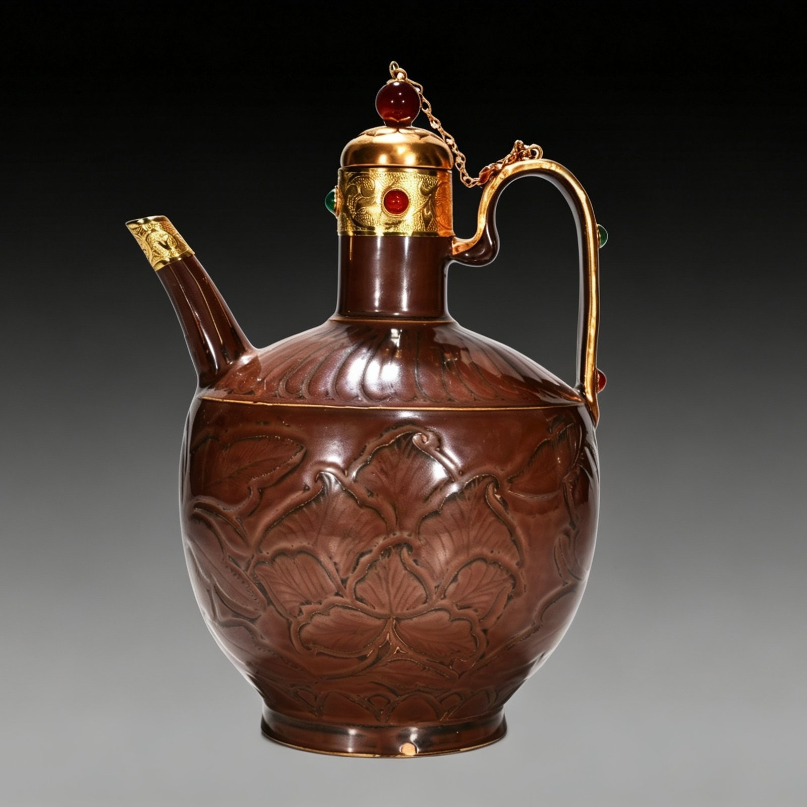 Song Dynasty Ziding banana leaf flower pattern chiseled gilt inlaid gem-set pot