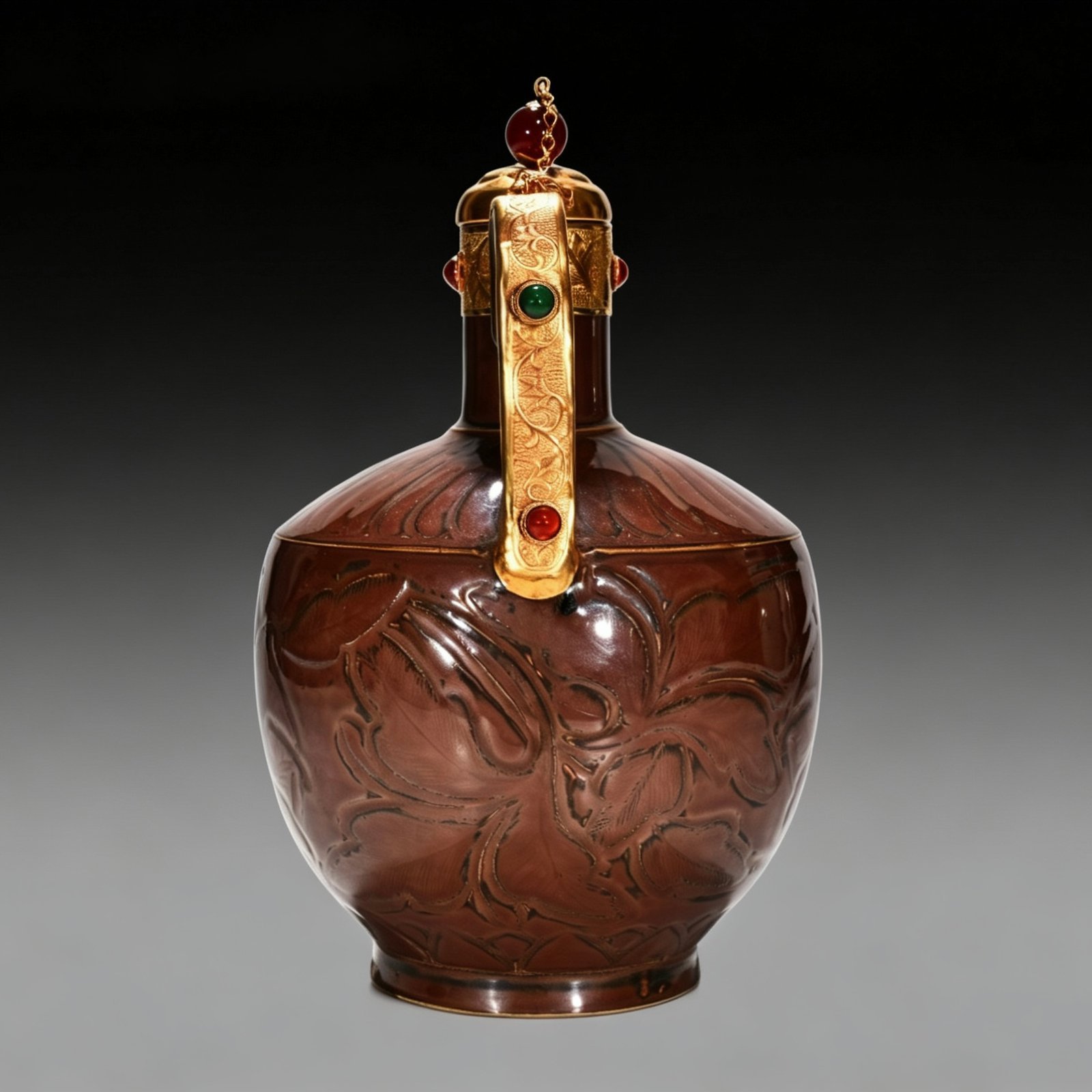 Song Dynasty Ziding banana leaf flower pattern chiseled gilt inlaid gem-set pot