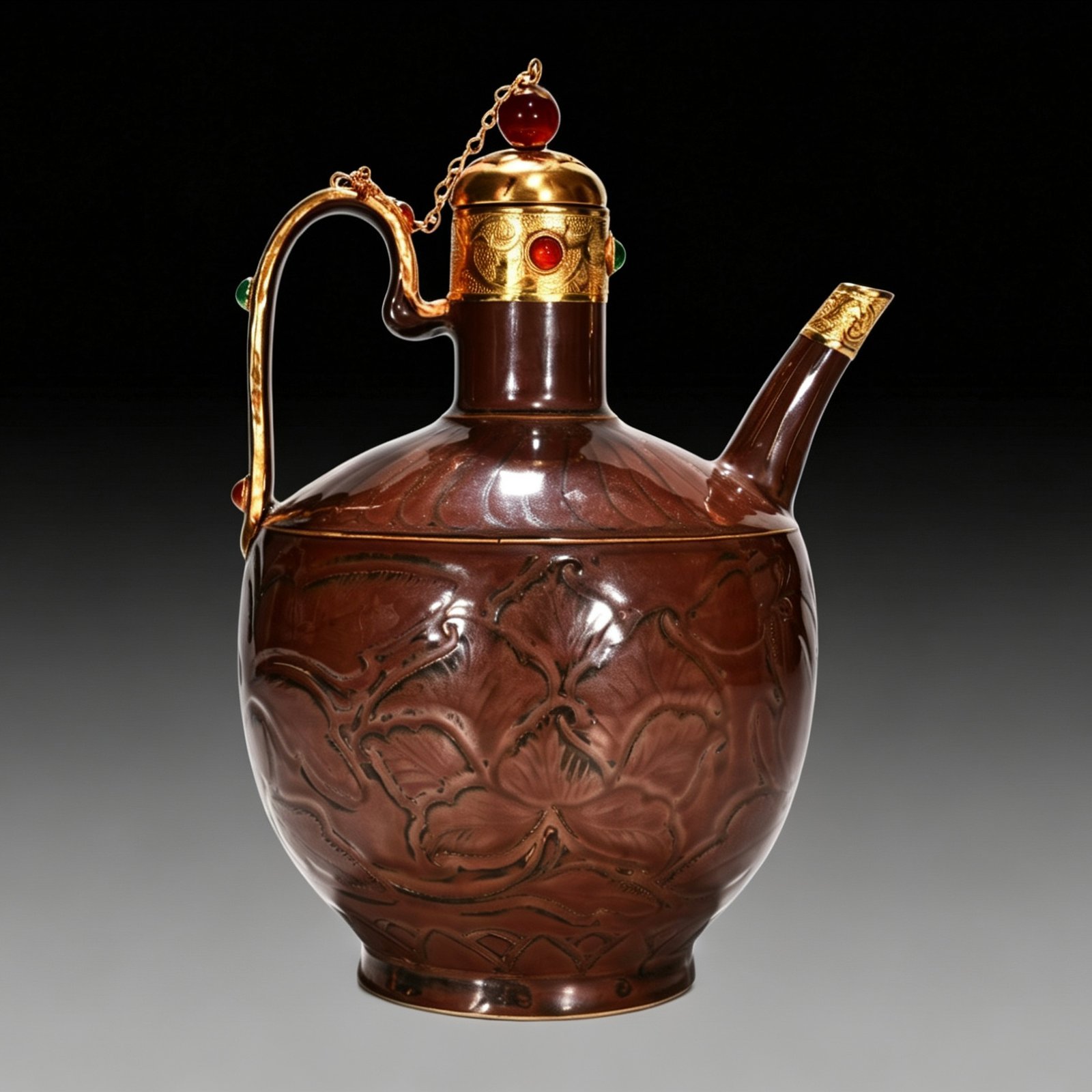 Song Dynasty Ziding banana leaf flower pattern chiseled gilt inlaid gem-set pot