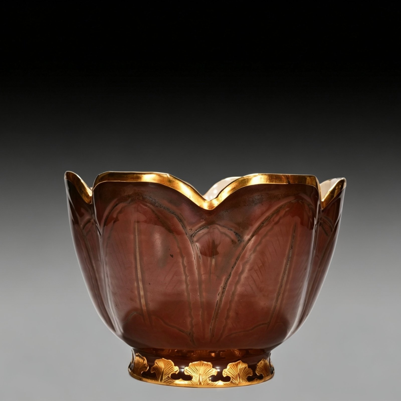 Song Dynasty Ziding banana leaf flower pattern chiseled gilt inlaid gem-set pot
