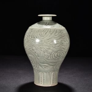 Song Dynasty Yaozhou kiln celadon plum vase with cloud and dragon patterns