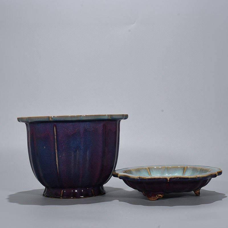 Song Dynasty Jun kiln Fenghua model rose purple glaze sunflower mouth flowerpot