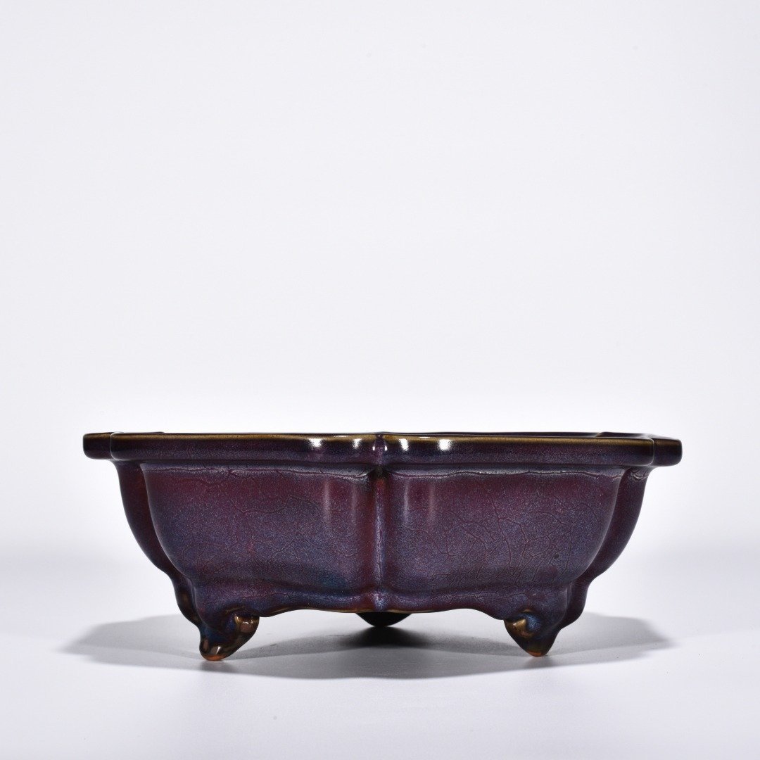 Song Dynasty Jun kiln obsidian rose purple glaze hexagonal sunflower wash