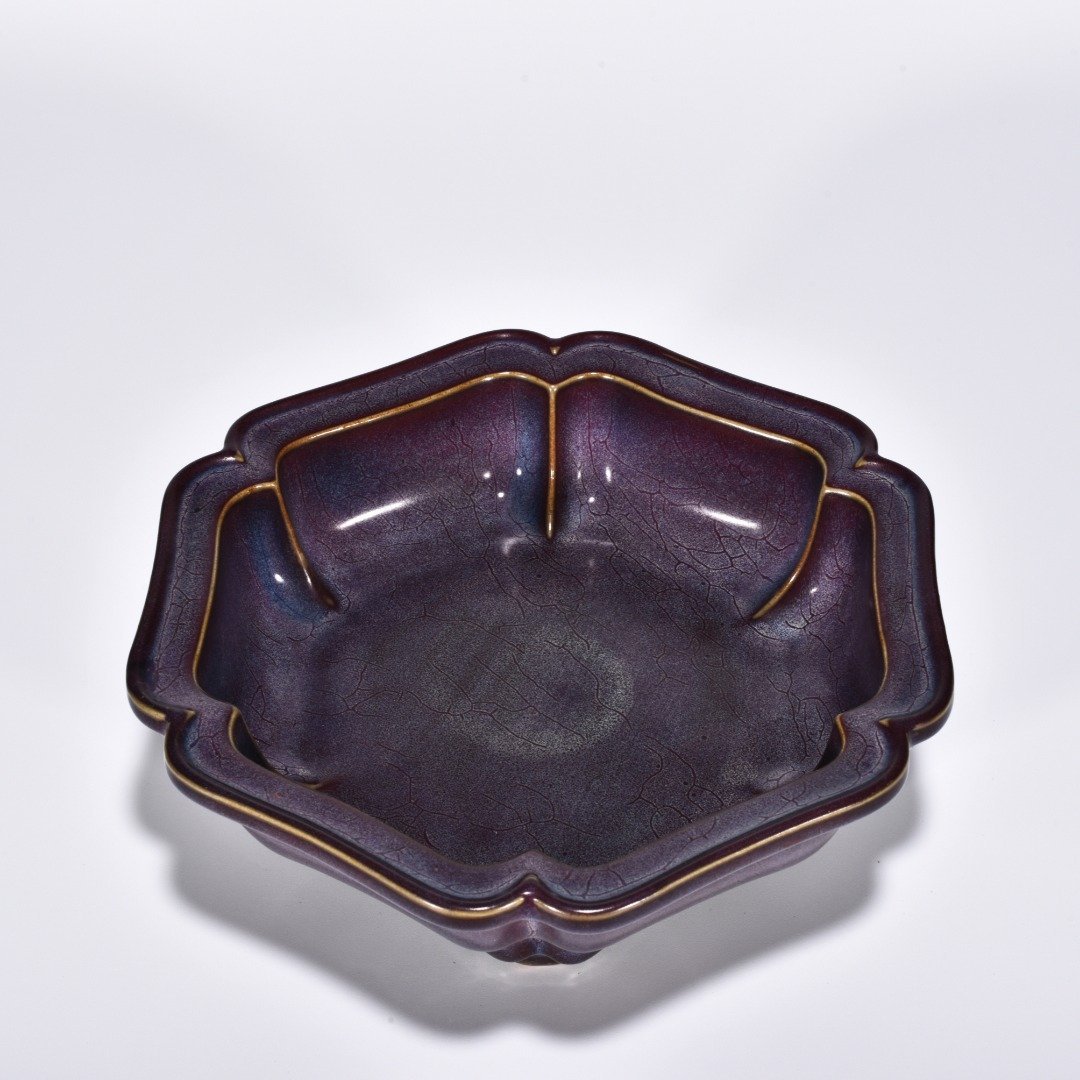 Song Dynasty Jun kiln obsidian rose purple glaze hexagonal sunflower wash