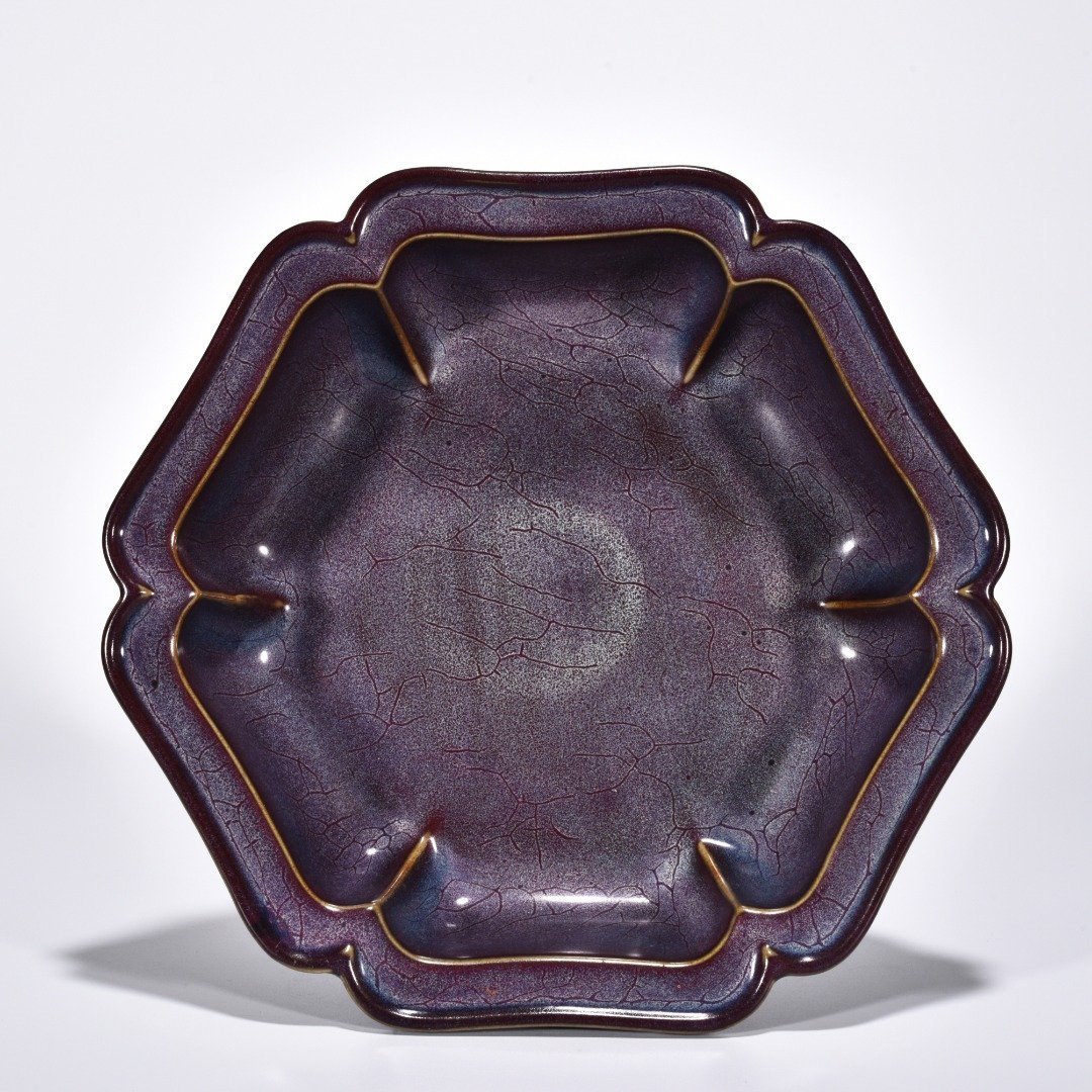 Song Dynasty Jun kiln obsidian rose purple glaze hexagonal sunflower wash