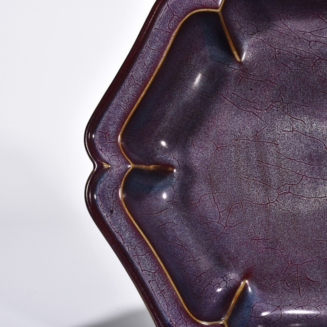 Song Dynasty Jun kiln obsidian rose purple glaze hexagonal sunflower wash