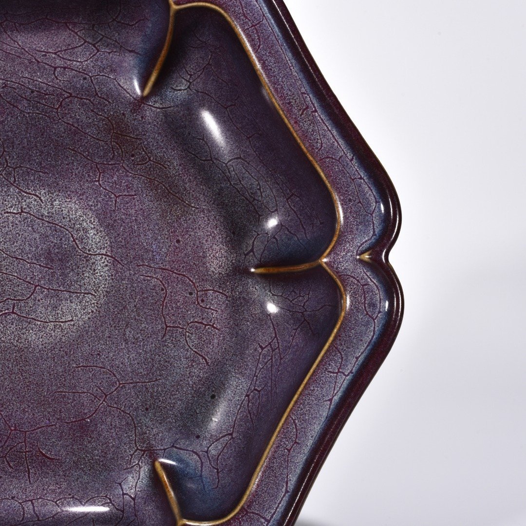 Song Dynasty Jun kiln obsidian rose purple glaze hexagonal sunflower wash