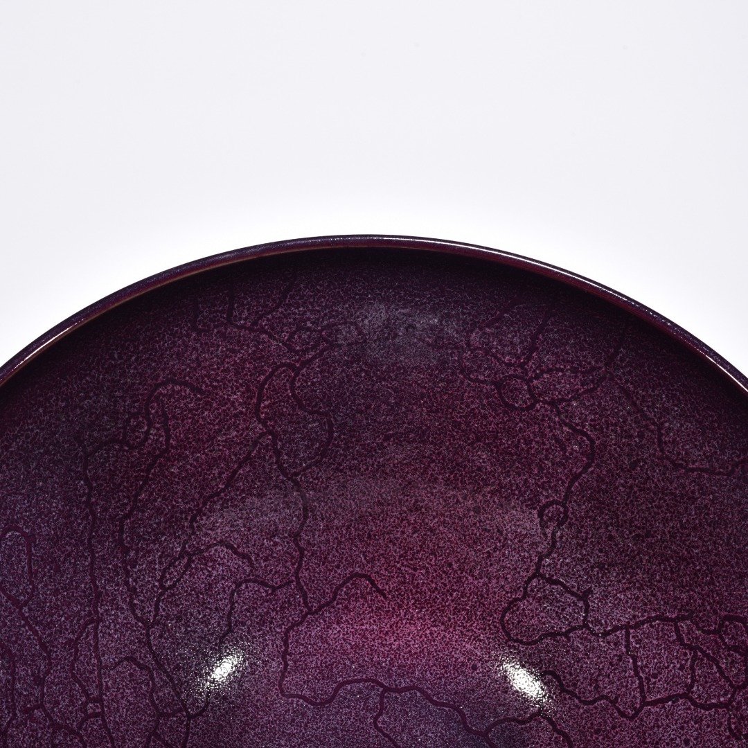 Song Dynasty Jun kiln obsidian rose purple glaze earthworm mud pattern bowl