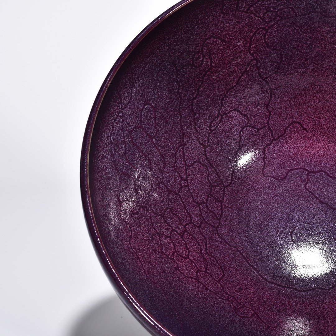 Song Dynasty Jun kiln obsidian rose purple glaze earthworm mud pattern bowl