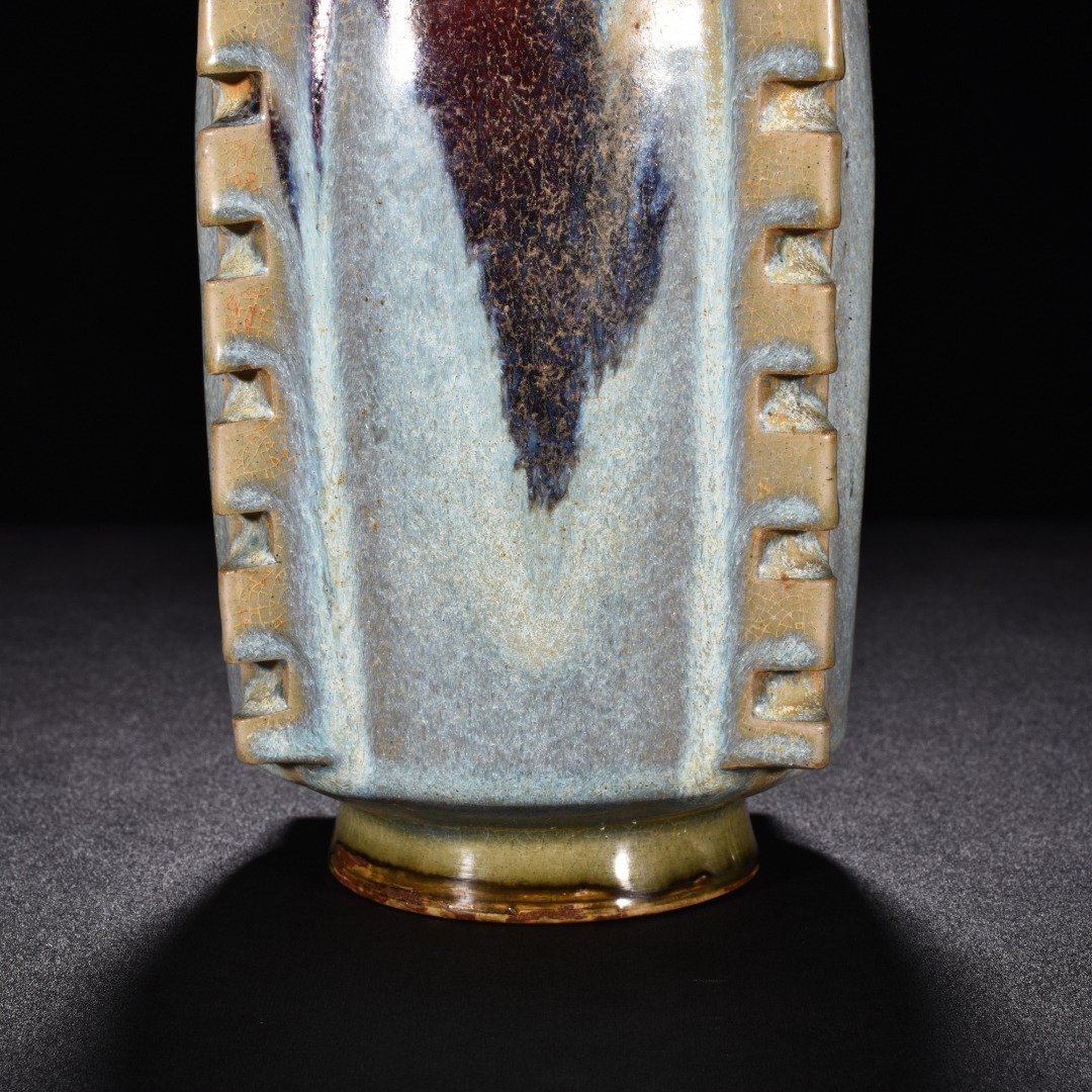 Song Dynasty Jun kiln obsidian rose red moon white glaze Cong style vase