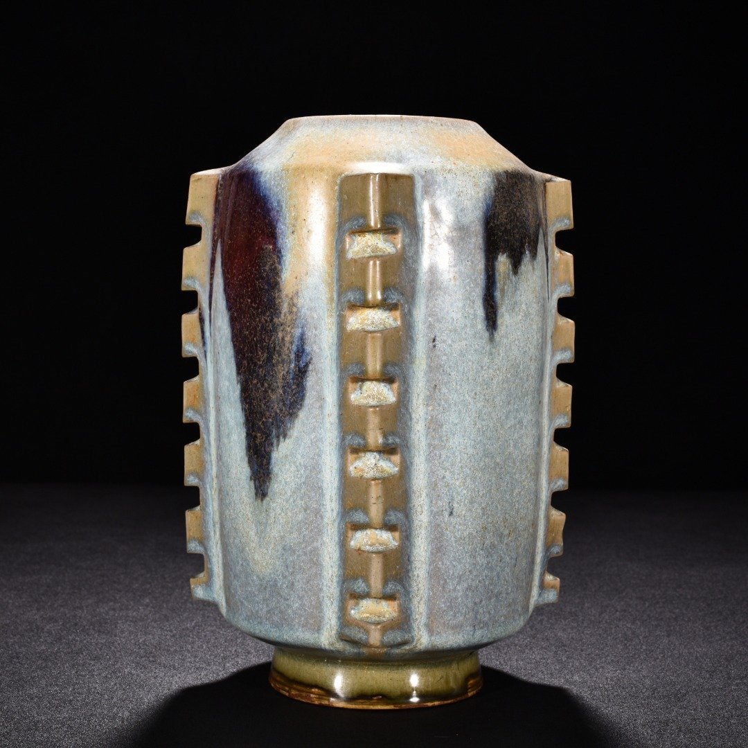 Song Dynasty Jun kiln obsidian rose red moon white glaze Cong style vase