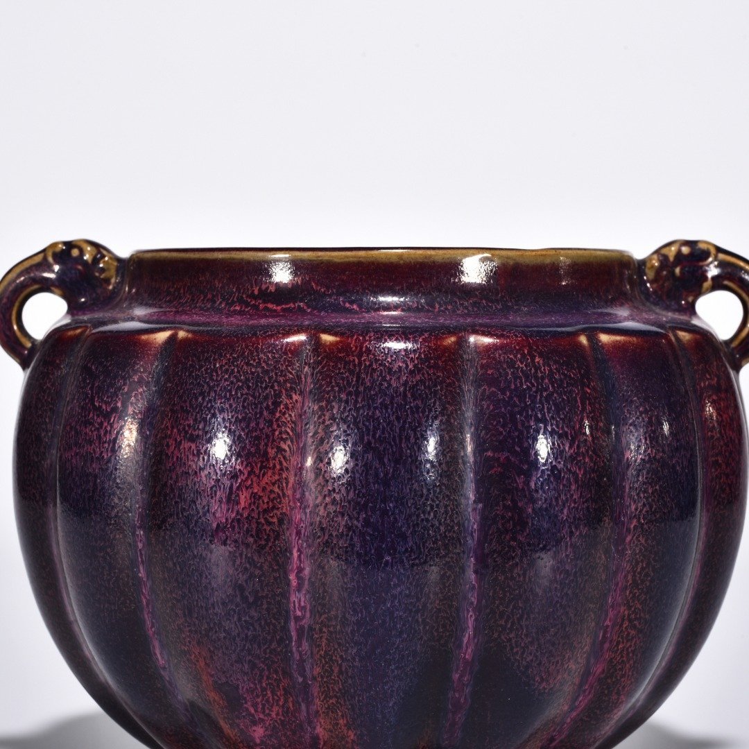 Song Dynasty Jun kiln obsidian rose red glaze scraped edge double series jar
