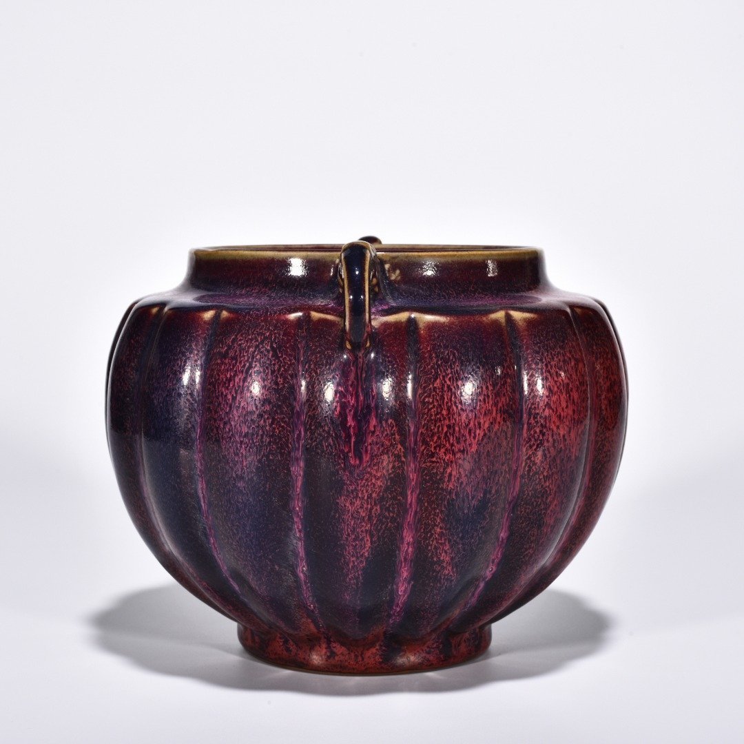 Song Dynasty Jun kiln obsidian rose red glaze scraped edge double series jar