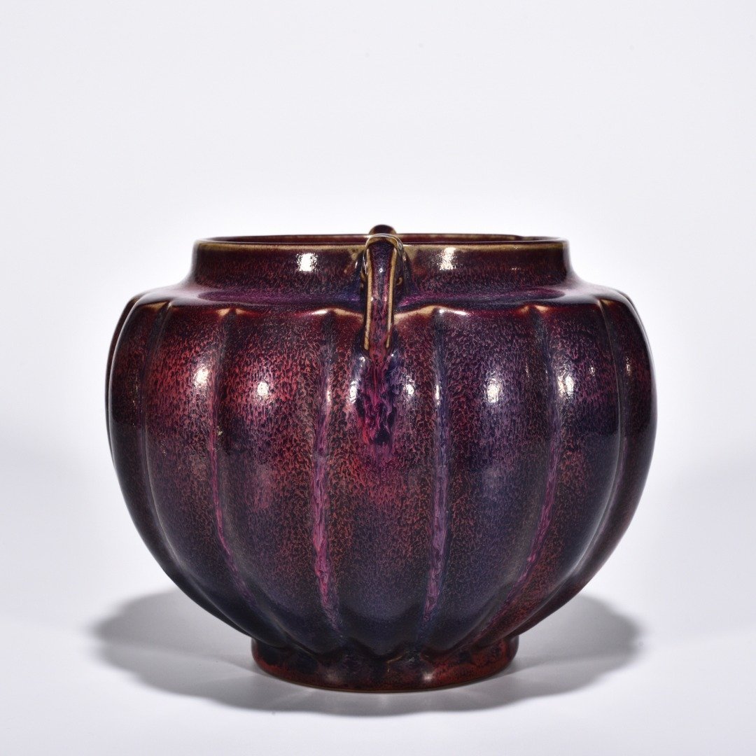 Song Dynasty Jun kiln obsidian rose red glaze scraped edge double series jar