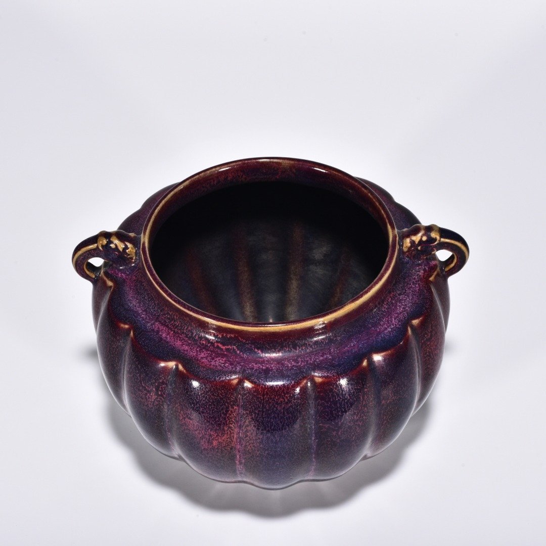 Song Dynasty Jun kiln obsidian rose red glaze scraped edge double series jar