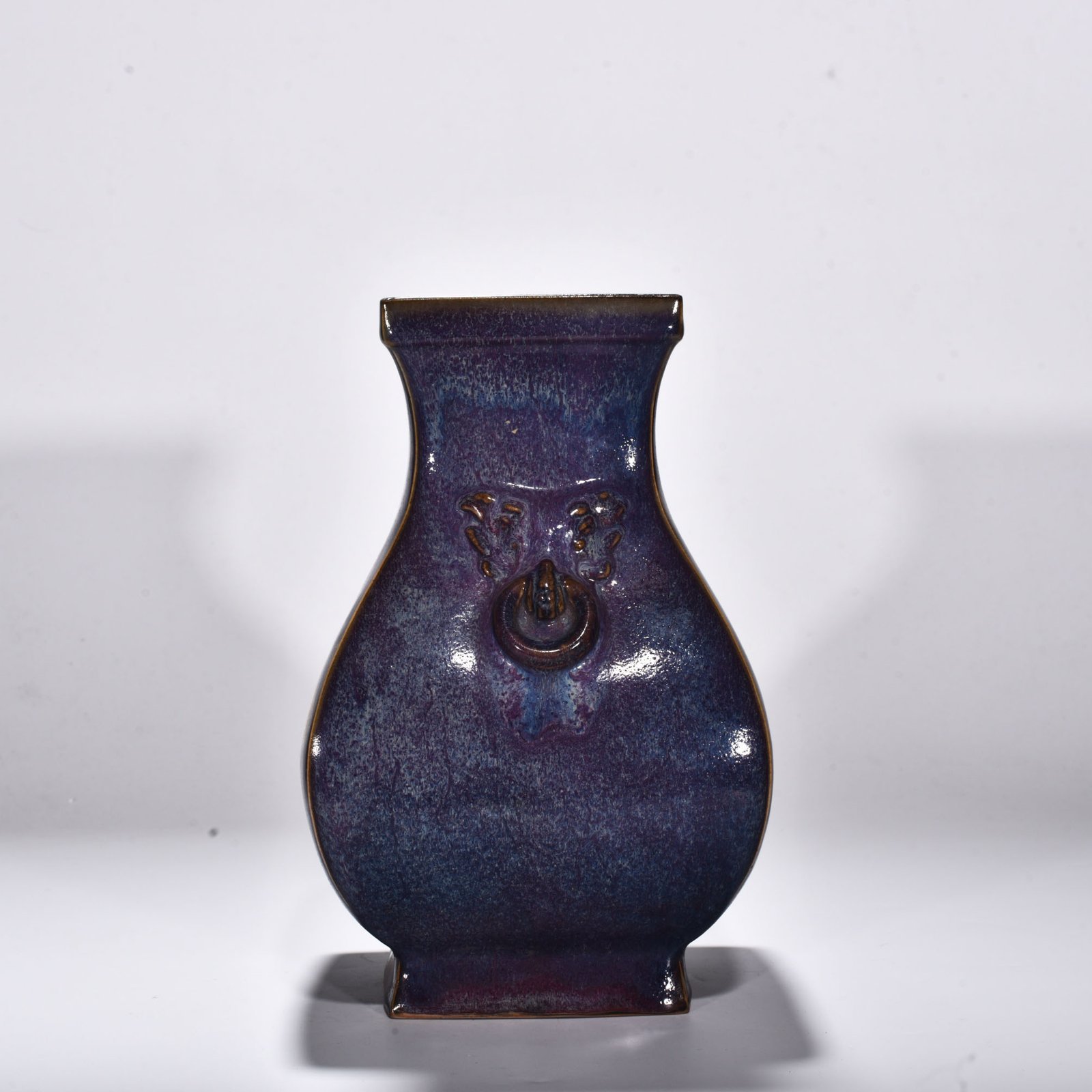Song Dynasty Jun kiln rose purple square eared vase