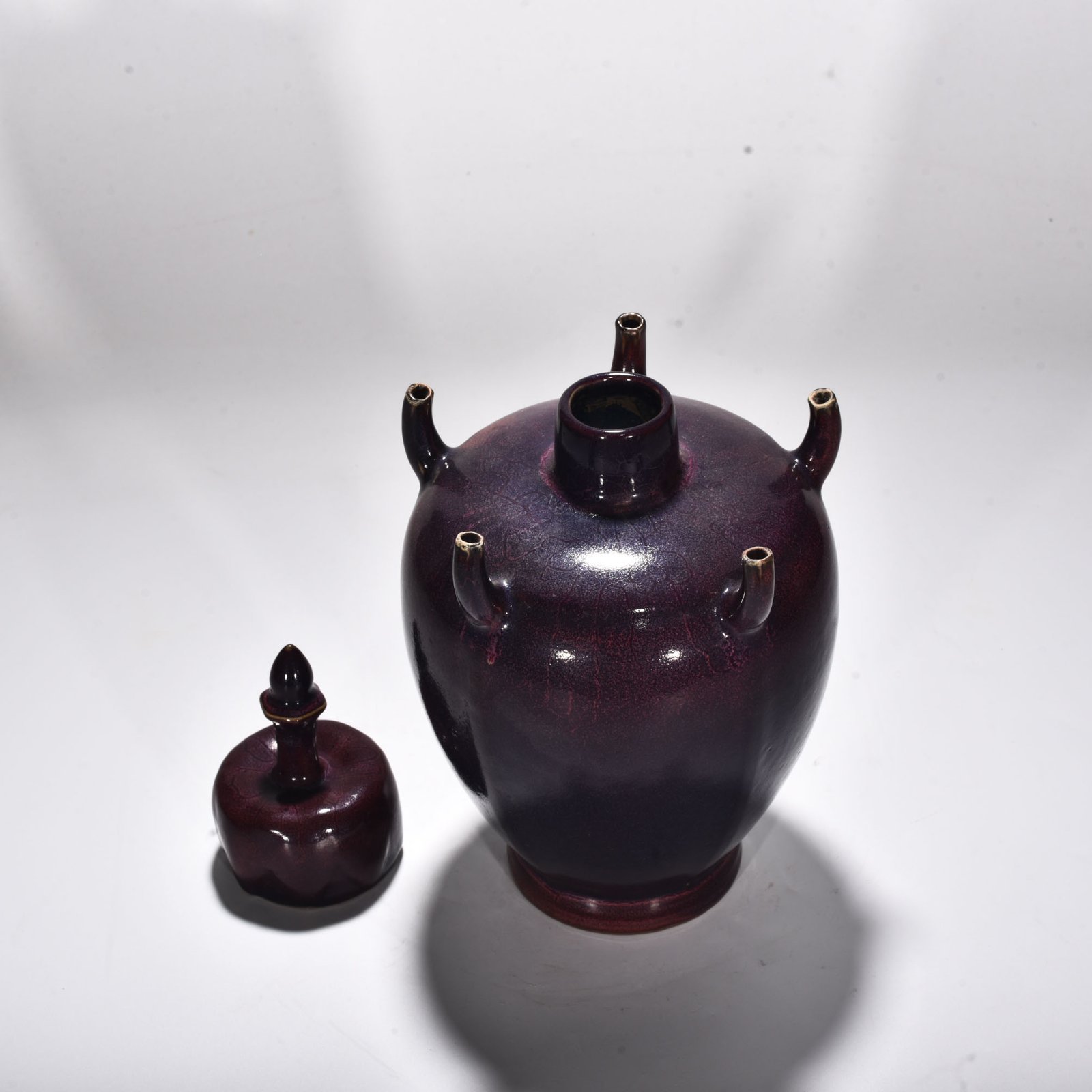 Song Dynasty Jun kiln rose purple glaze five-tube vase