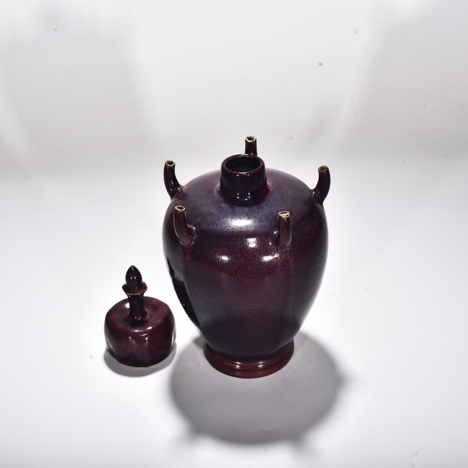 Song Dynasty Jun kiln rose purple glaze five-tube vase