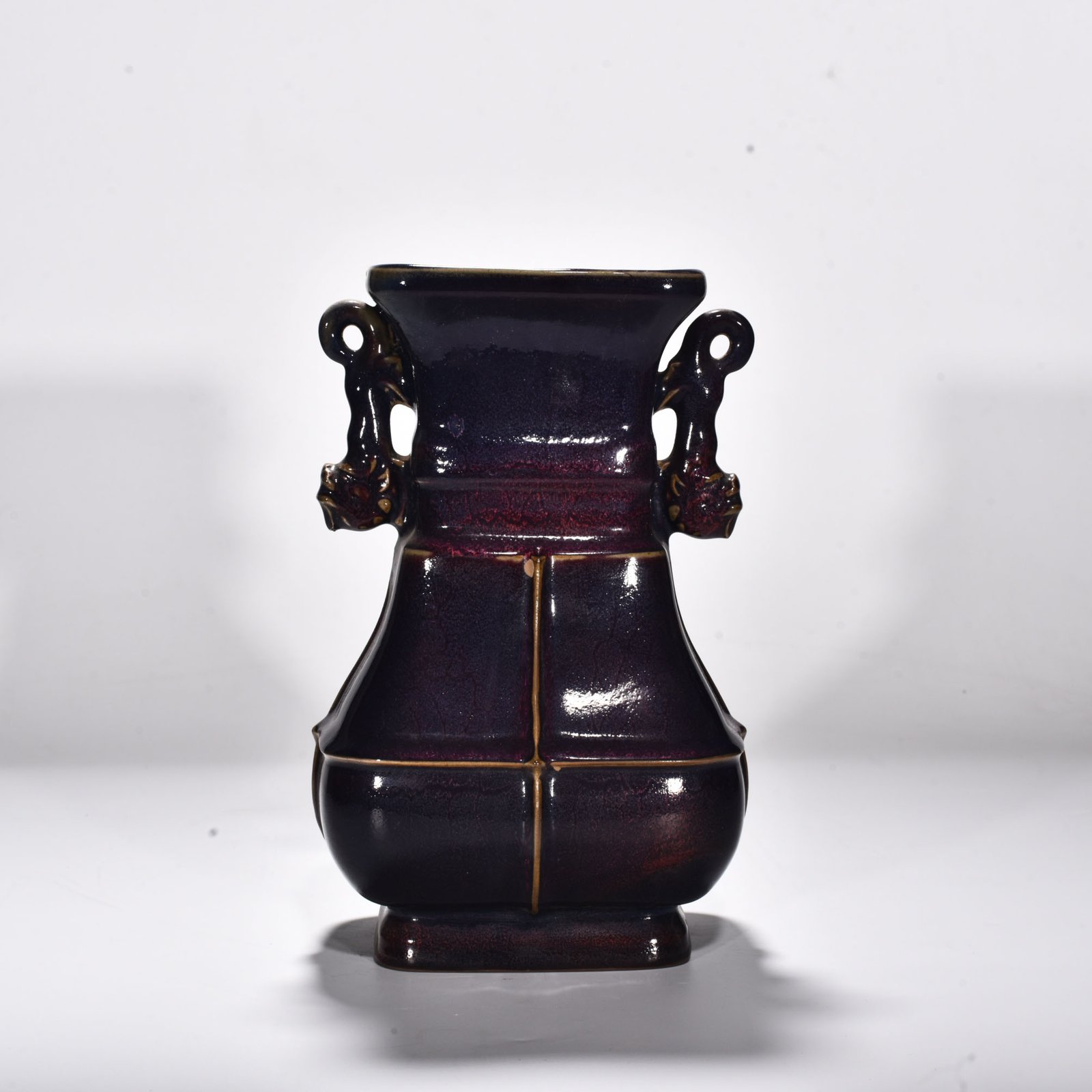 Song Dynasty Jun kiln rose purple glaze animal ear halberd flat vase