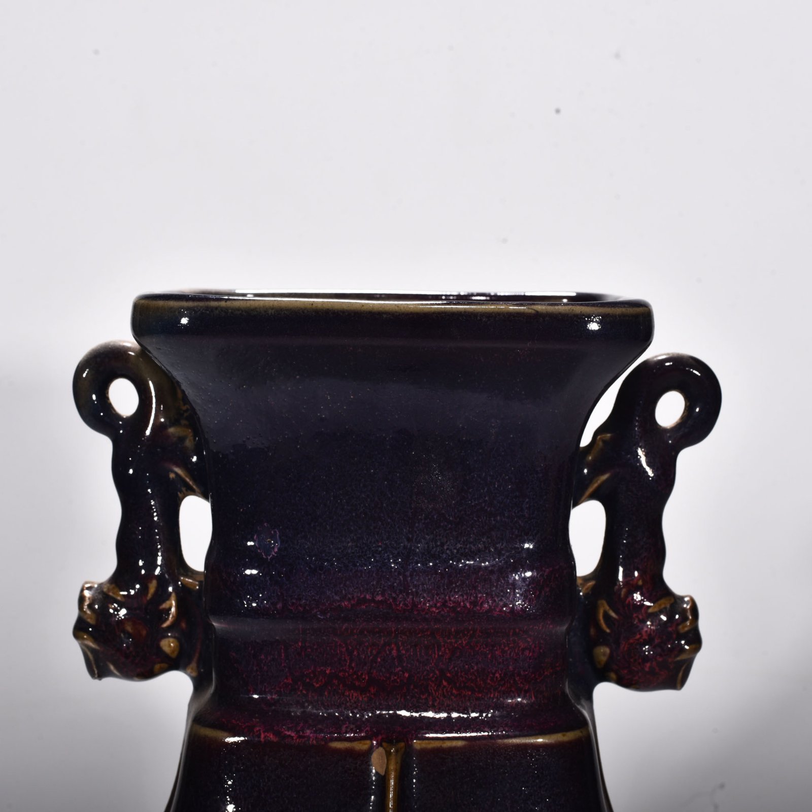 Song Dynasty Jun kiln rose purple glaze animal ear halberd flat vase
