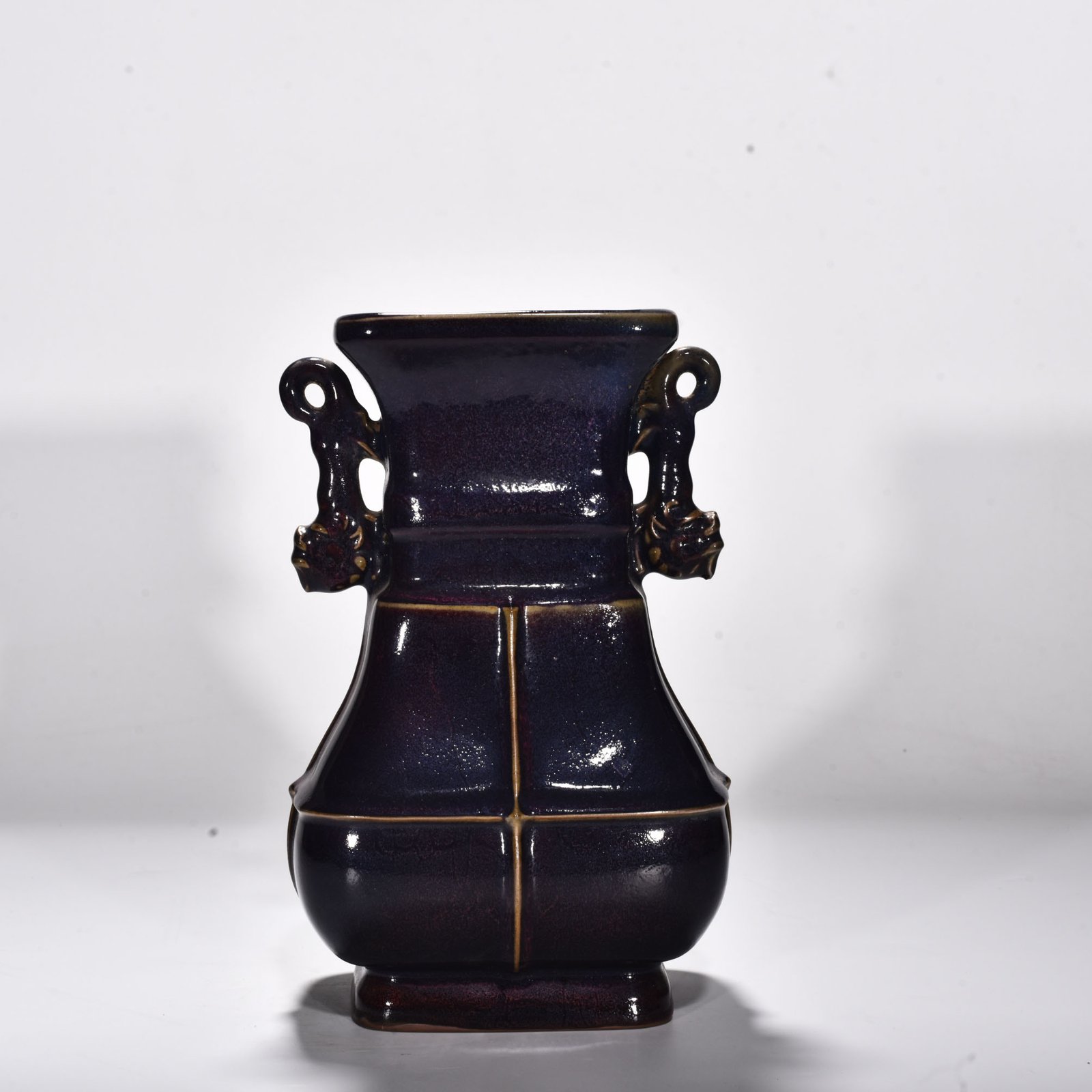 Song Dynasty Jun kiln rose purple glaze animal ear halberd flat vase