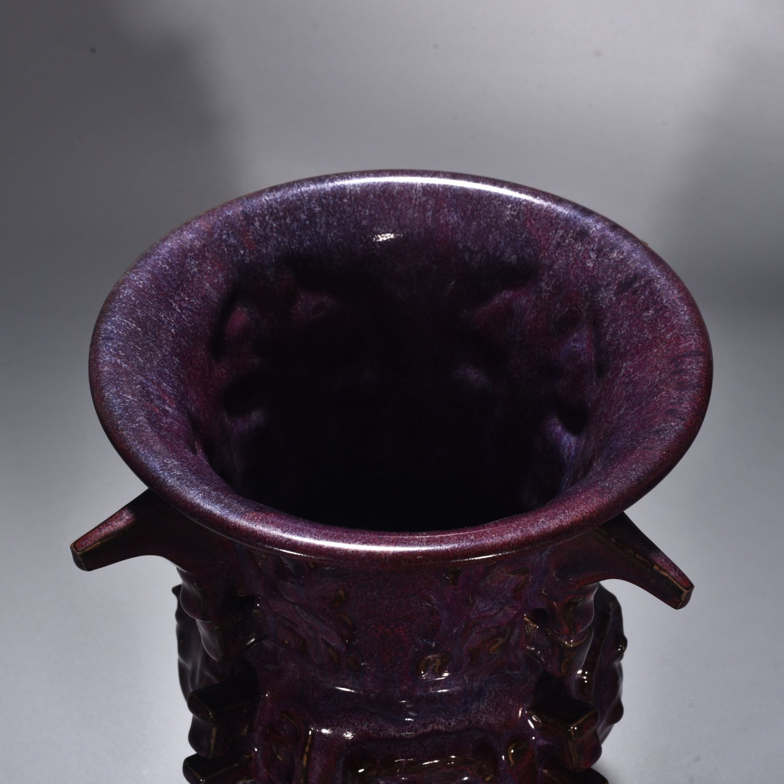 Song Dynasty Jun kiln rose purple glaze animal mask pattern halberd statue