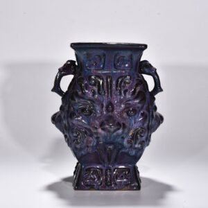 Song Dynasty Jun kiln rose purple glaze animal mask double-eared square statue