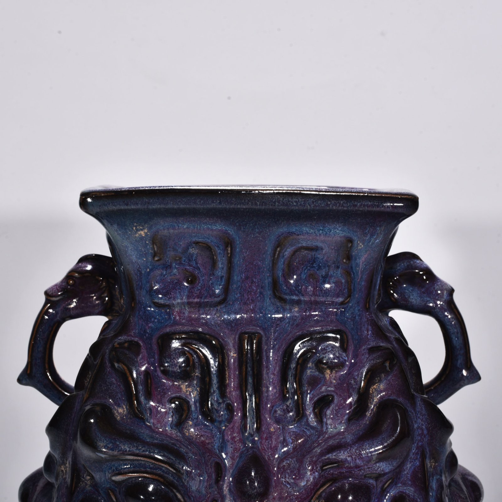 Song Dynasty Jun kiln rose purple glaze animal mask double-eared square statue