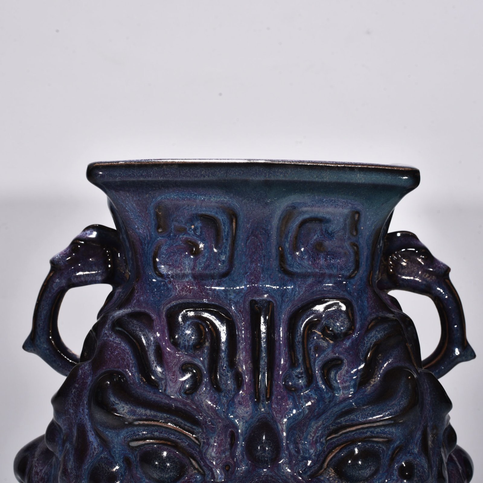 Song Dynasty Jun kiln rose purple glaze animal mask double-eared square statue
